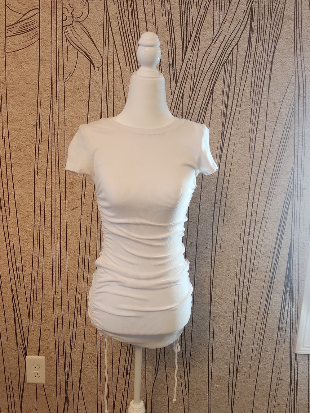 Garage Ribbed Side Cinch Tie Short Sleeve Minidress